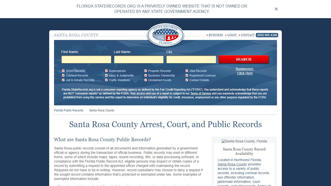 Santa Rosa County Arrest, Court, and Public Records